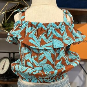 NWT Janie and Jack Floral Cold-Shoulder Top- Blue and Brown